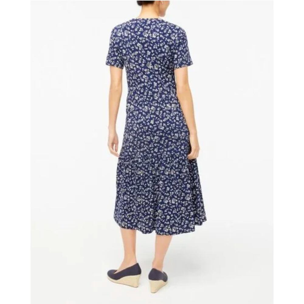 J. Crew V-neck Tiered Knit Cotton Midi Dress Navy Blue Floral AV658 Size M - Picture 3 of 13